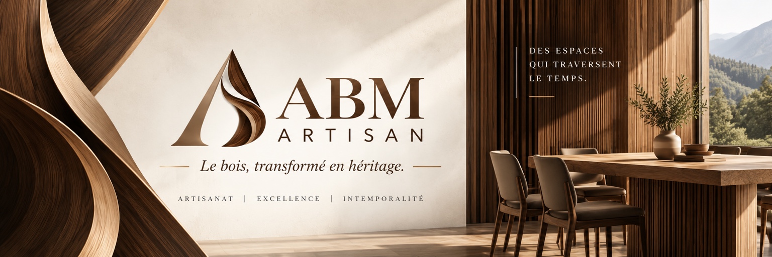 ABM Artisan — Le bois, transformé en héritage. Une table en bois massif, des matières nobles et une lumière naturelle.