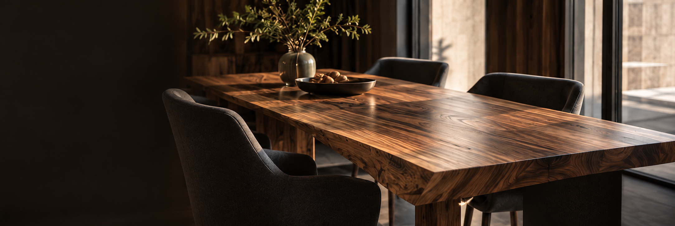 Table de salle à manger en noyer massif